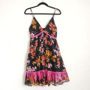 Pinko Fairycore Crochet Fringe Ruffle Floral Babydoll Mini Slip Dress